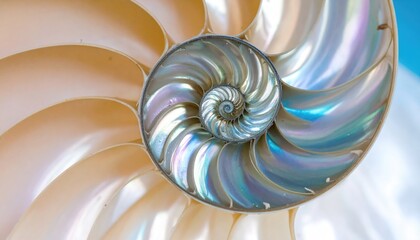 Obraz premium The pearlescent and lovely colors of a nautilus shell, macro shoot