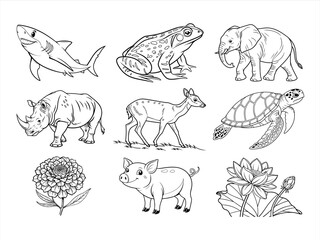 the animal bird and flower black vector bundle