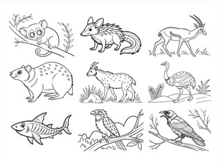 the animal bird and flower black vector bundle