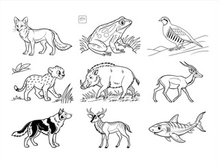 the animal bird and flower black vector bundle