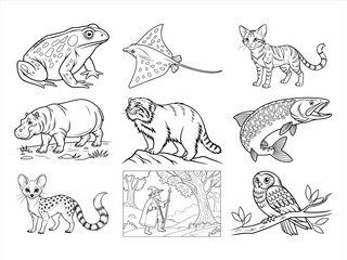 the animal bird and flower black vector bundle