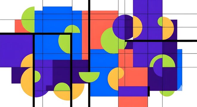 Bold Modular Abstract Geometric Vector Background with Layered Shapes and Grid System
