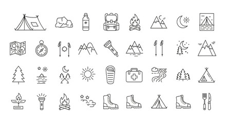 Fototapeta premium Collection of various camping and outdoor icons illustration