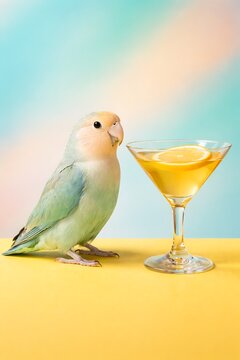 Lovebird with peach and blue feathers next to cocktail parrot animal