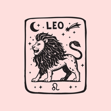 Naive folk illustration of Leo. Trendy vector illustration.