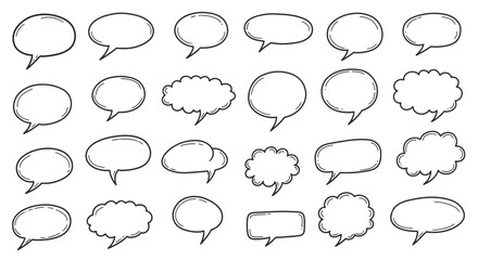 Fototapeta premium hand drawn speech bubbles set, communication concept, sketch style
