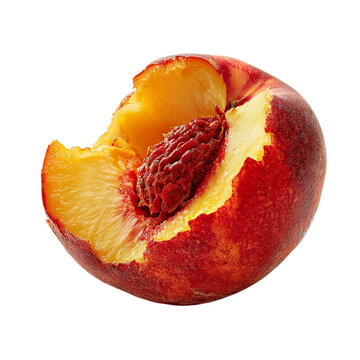 PNG of Close-up of a juicy, bitten nectarina revealing its vibrant fruit and seed.