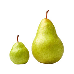 PNG of Two green pears, one small and one large, showcasing their fresh and dewy textures.