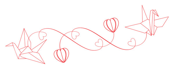 Line drawing of origami paper crane with heart 1.eps