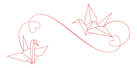 Line drawing of origami paper crane with heart.eps