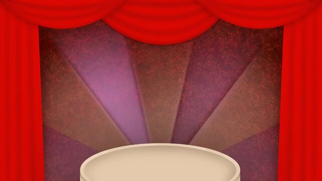 Red Theater Stage with Dramatic Spotlight Background and Elegant Curtain Showcase Scene.