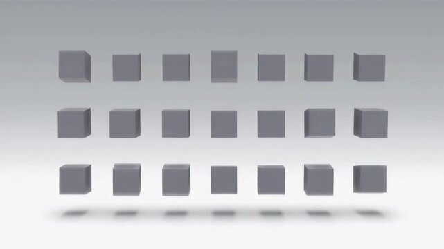 A grid of 24 identical gray cubes arranged in three rows of eight, casting subtle shadows on a gradient background.