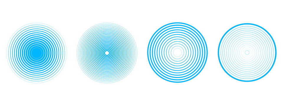 Blue sonar radar icon PNG isolated on transparent background with circular wave rings for futuristic UI, interface and infographic graphics