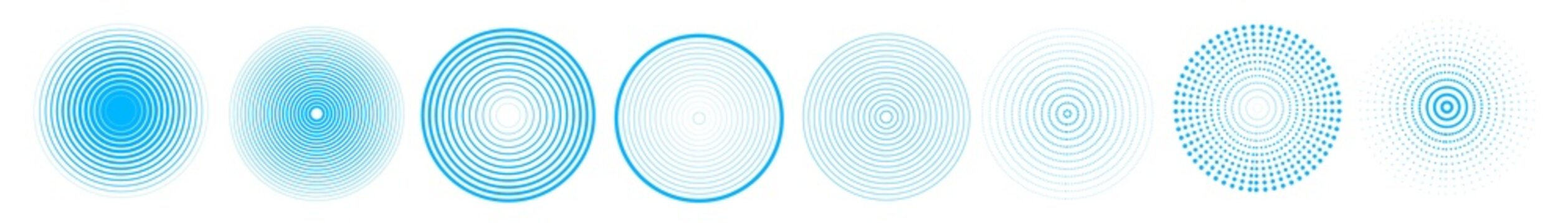 Blue radar vector icon PNG with sonar wave rings, concentric circles and transparent background perfect for navigation and UI visuals