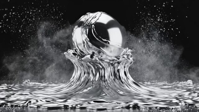 Water drops create splashes and bubbles in black background at a fast pace