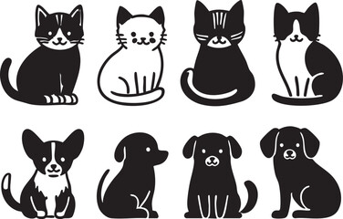 Cute cat and dog vector illustration: cartoon animals, pet graphics, clipart eps silhouette