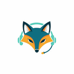 Fototapeta premium Fox wearing headphones with a microphone, representing customer service or communication.