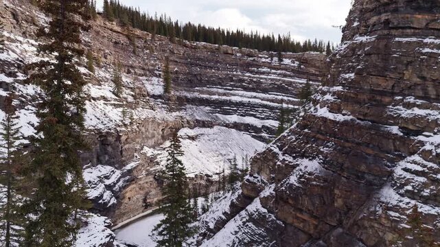 Amazing Flying Views At The Bottom Of A frozen Canyon
