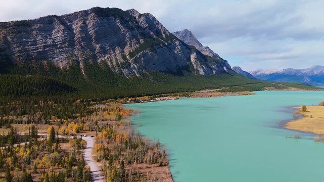 Aerial View Of Amazing Mountains Surrounding Abraham Lake