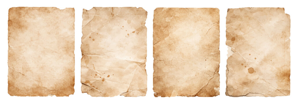 Vintage paper texture set. Antique aged parchment background with grunge stains and rough edges