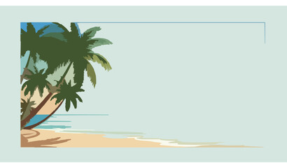 Obraz premium Sun Shining Over Tropical Caribbean Beach with Palm Trees Vector Illustration