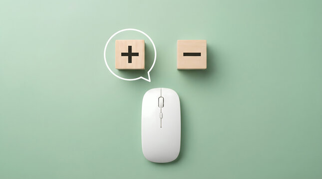 Pros and Cons Decision Making Concept with Computer Mouse and Wooden Blocks