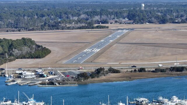 Drone shot of the Beaufort NC Airport, Michael J. Smith Field