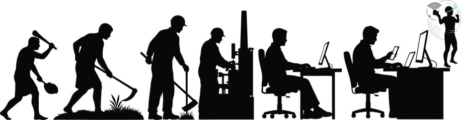 Evolution of man depicted through dark figures a striking silhouette © Rita