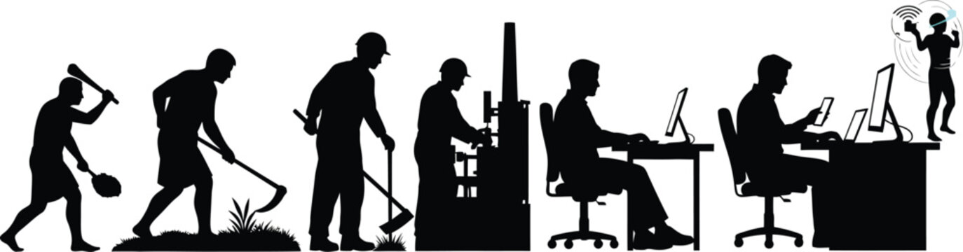 Evolution of man depicted through dark figures a striking silhouette