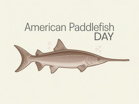 American paddlefish day illustration of a large ancient fish with long snout