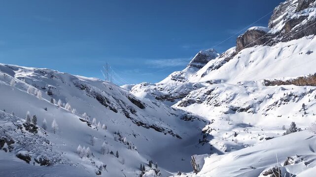 Snow covered mountain pass, Gemmi Pass in Swiss alps
