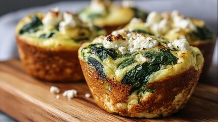 Egg muffins with spinach and goat cheese for breakfast