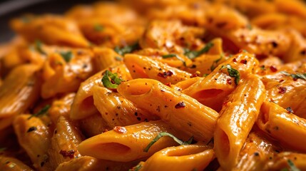 Penne pasta alla vodka with creamy tomato sauce