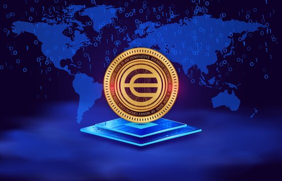 worldcoin-wld cryptocurrency logos on digital background. 3d illustrations.