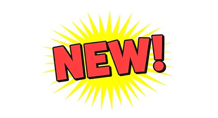 Bright and eye-catching new sign with vibrant yellow and red colors isolated on white background