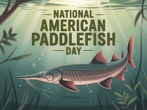 National american paddlefish day illustration of a paddlefish swimming underwater