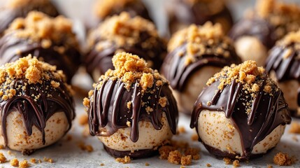 Chocolate truffles with cookie crumble topping and ganache