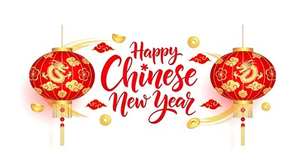 Vibrant red lanterns and gold coins celebrate the arrival of chinese new year. isolated on white background