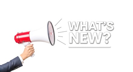 A hand holding a megaphone announcing what's new in a bold and eye-catching manner. isolated on white background