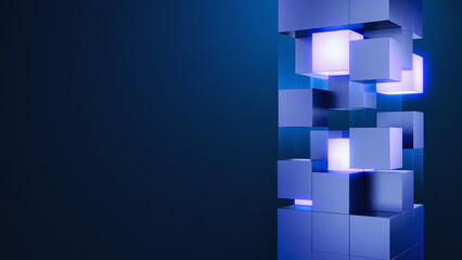 Abstract geometric blocks assembled into a single structure. AI systems, Big Data, cloud storage, abstract technology, business finance concept. 3d illustration