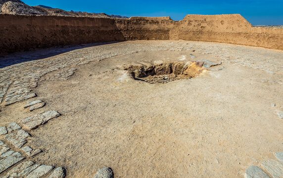 Central part of Tower of Silence, Zoroastrian ruins in Yazd, Iran
