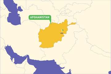 A political map of Central Asia highlighting Afghanistan in bright yellow, set against surrounding countries