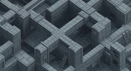 Fototapeta premium Isometric stone maze with intersecting corridors and ladders