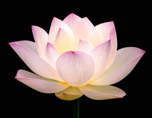 Close Up of a Pale Pink Lotus Blossom Against Black Background