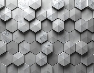 Grey Textured Hexagonal Pattern with Shadows Abstract Background Design Element