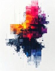 Abstract Digital Artwork with Geometric Shapes and Vibrant Colors on White