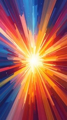 Radiant Pixelated Light Burst with Orange Blue Rays in Vertical Composition