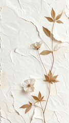 Fototapeta premium Botanical Art with Pressed Leaves and Flowers on Textured Cream Paper