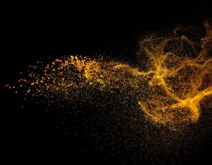 Abstract Golden Particle Explosion on Black Background for Creative Design