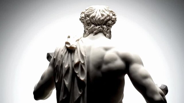 Knowledge of Greek mythology is seen through the figure of Hercules holding weights in a museum setting